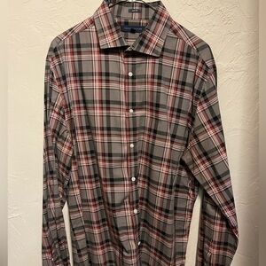 Tommy Hilfiger slim fit grey and red plaid button down shirt - 16